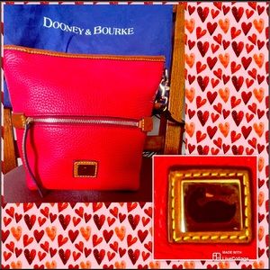 Dooney & Bourke Pebble Grain Crossbody bag. Rich Red with tan trim.